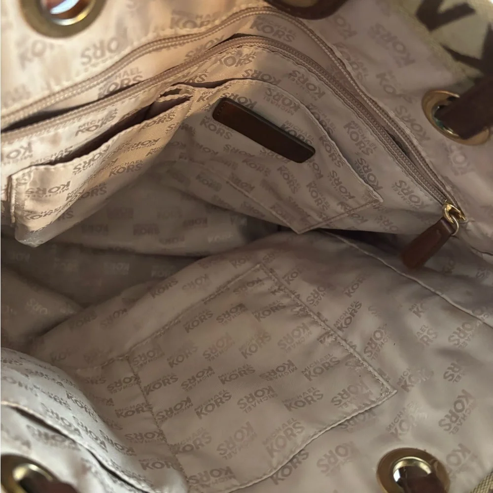 Michael Kors Brown Monogram Tote with Gold Charm